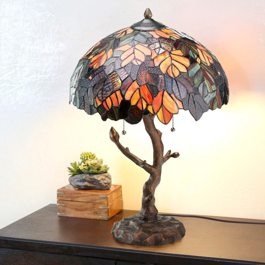 24.5"H Antique Style Tree Stained Glass Table Lamp