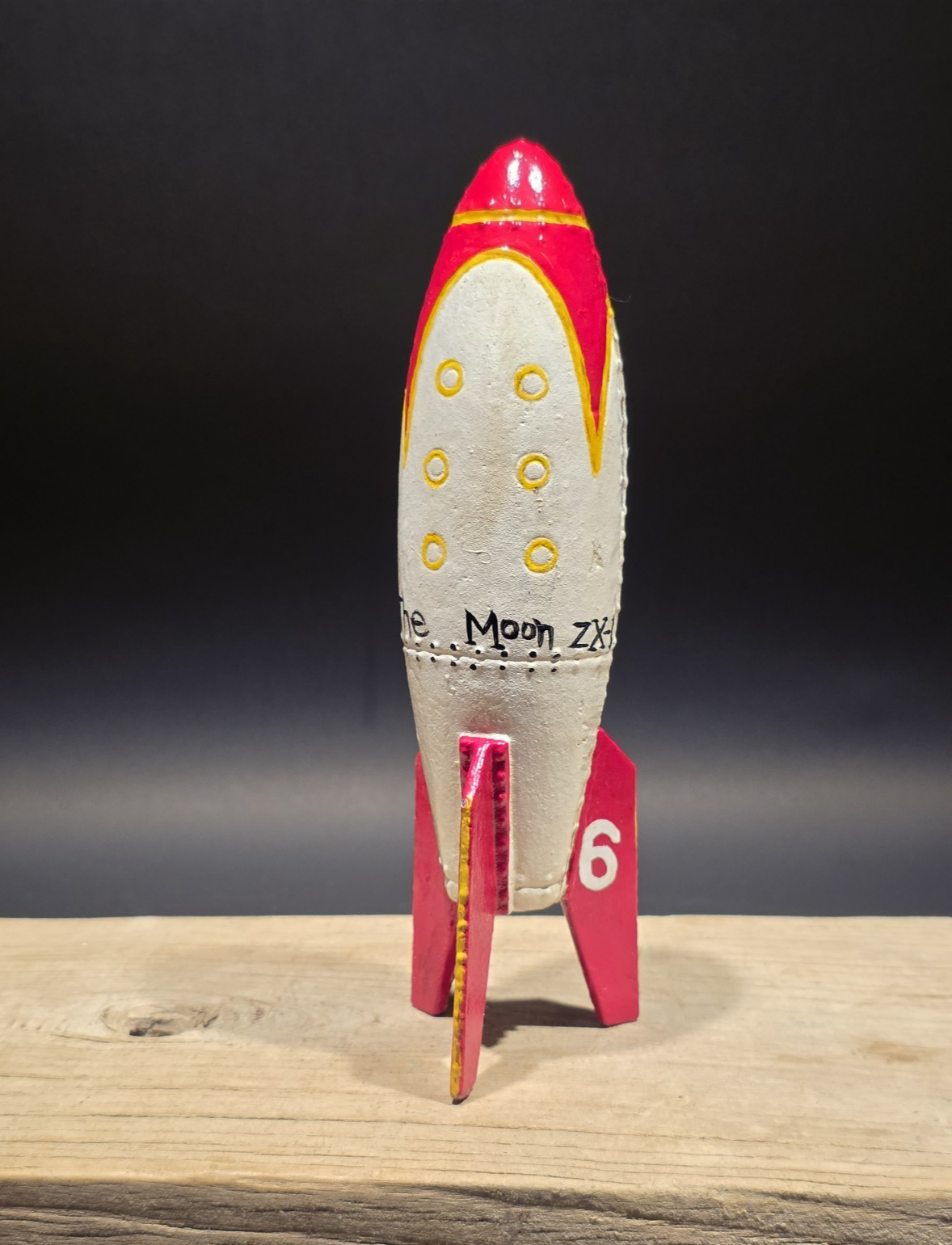 9" Antique Style Cast Iron Moon Rocket Coin Bank