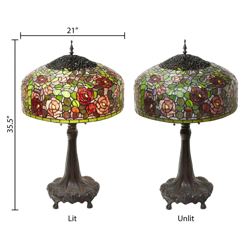 35.5'' Rose Bush Tiffany-Style Stained Glass Table Lamp