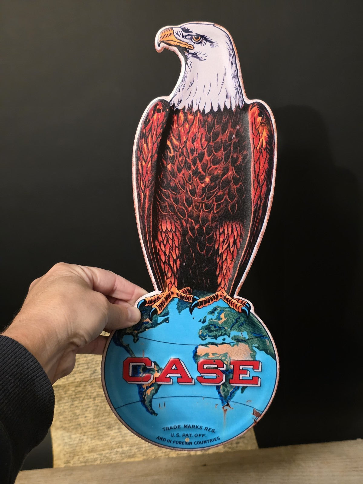 16" Vintage Style Case IH Old Abe Metal Sign Die Cut Eagle on Globe