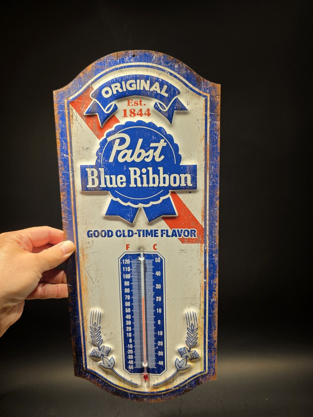 17.5 "Pabst Blue Ribbon Beer Thermometer  Vintage Style Metal Advertising Sign