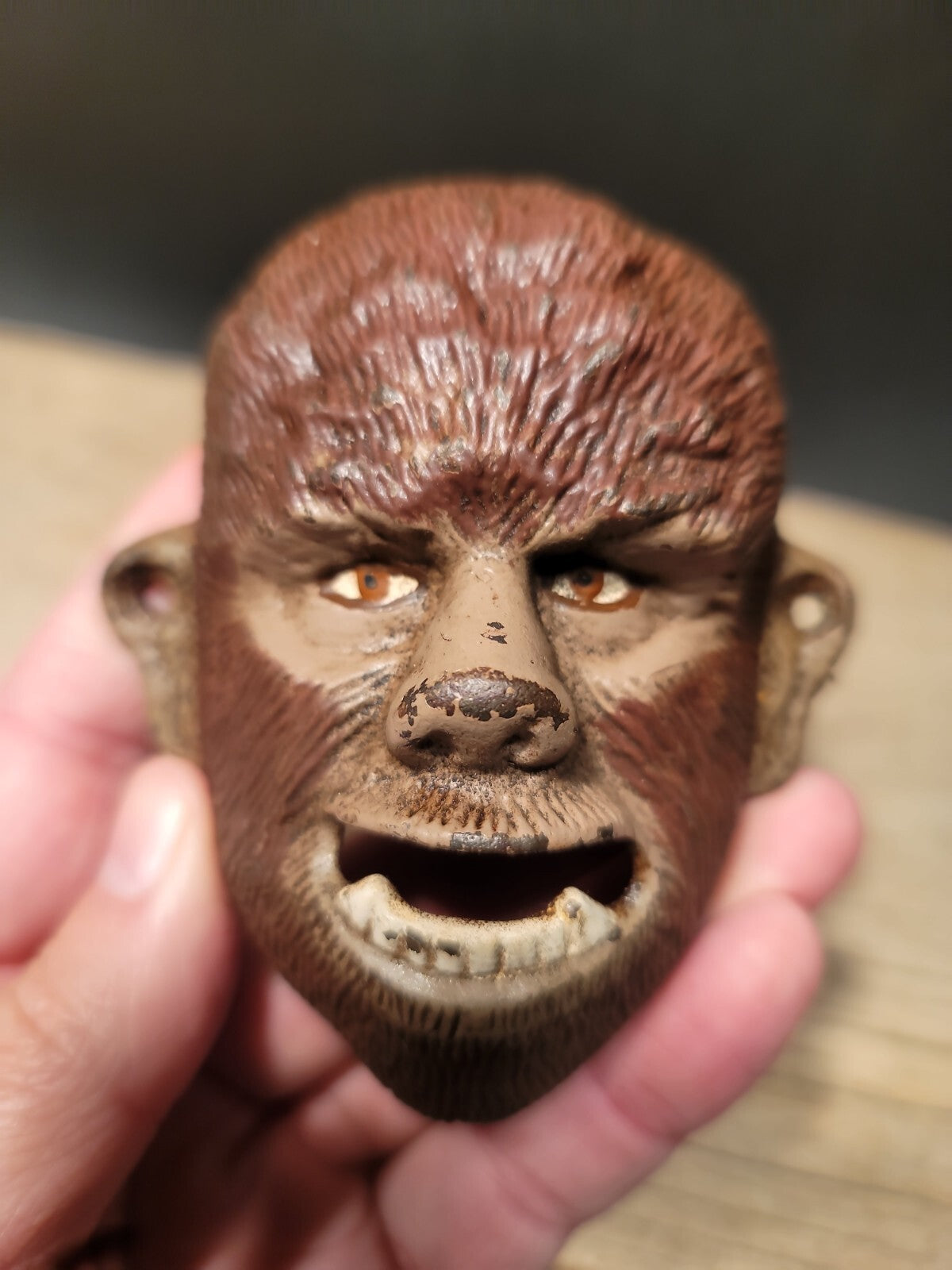 Antique Vintage Style Cast Iron folk art Wolf Man Wall mount Bottle Opener