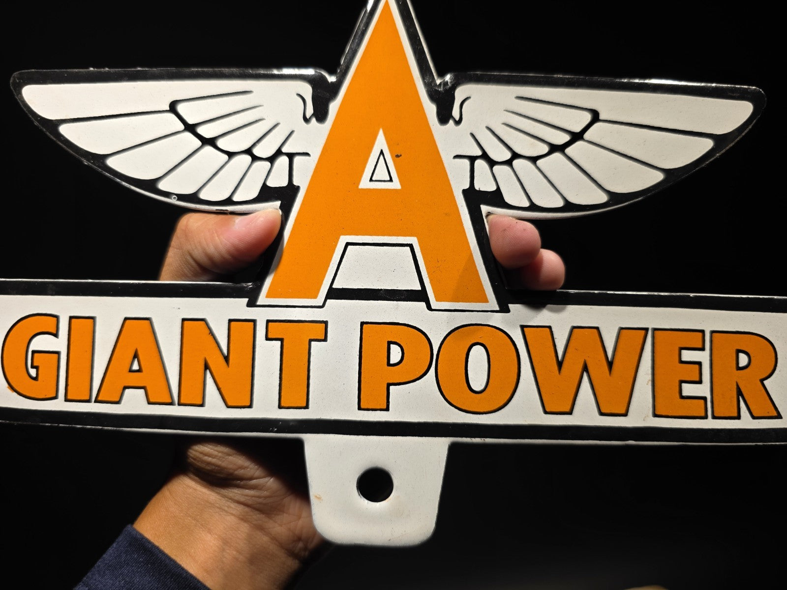 11" Antique Vintage Style Porcelain Giant Power Gas Oil Sign Plaque