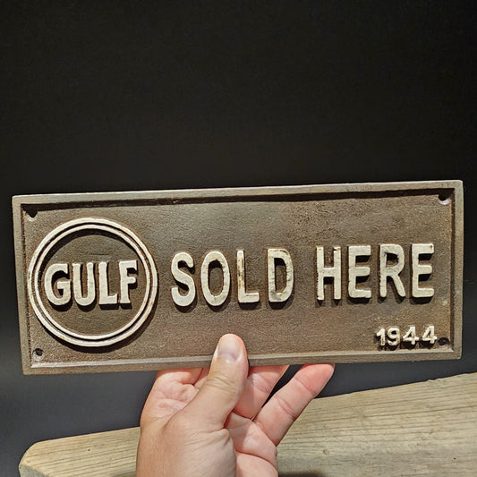 Antique Vintage Style Cast Iron Gulf Gas Oil Sign Plaque