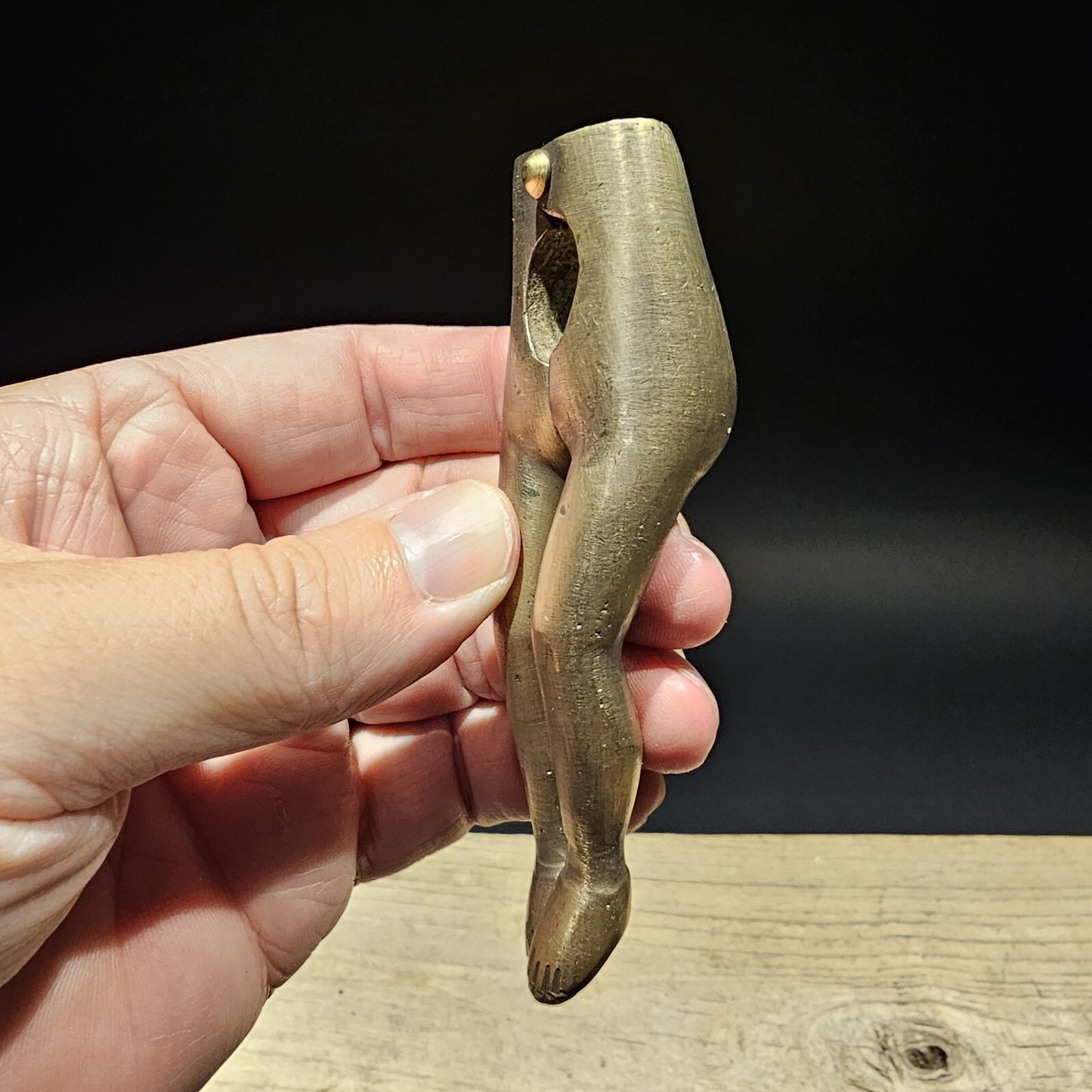 4" Antique Vintage Style Brass Risque Lady Legs Nut Cracker