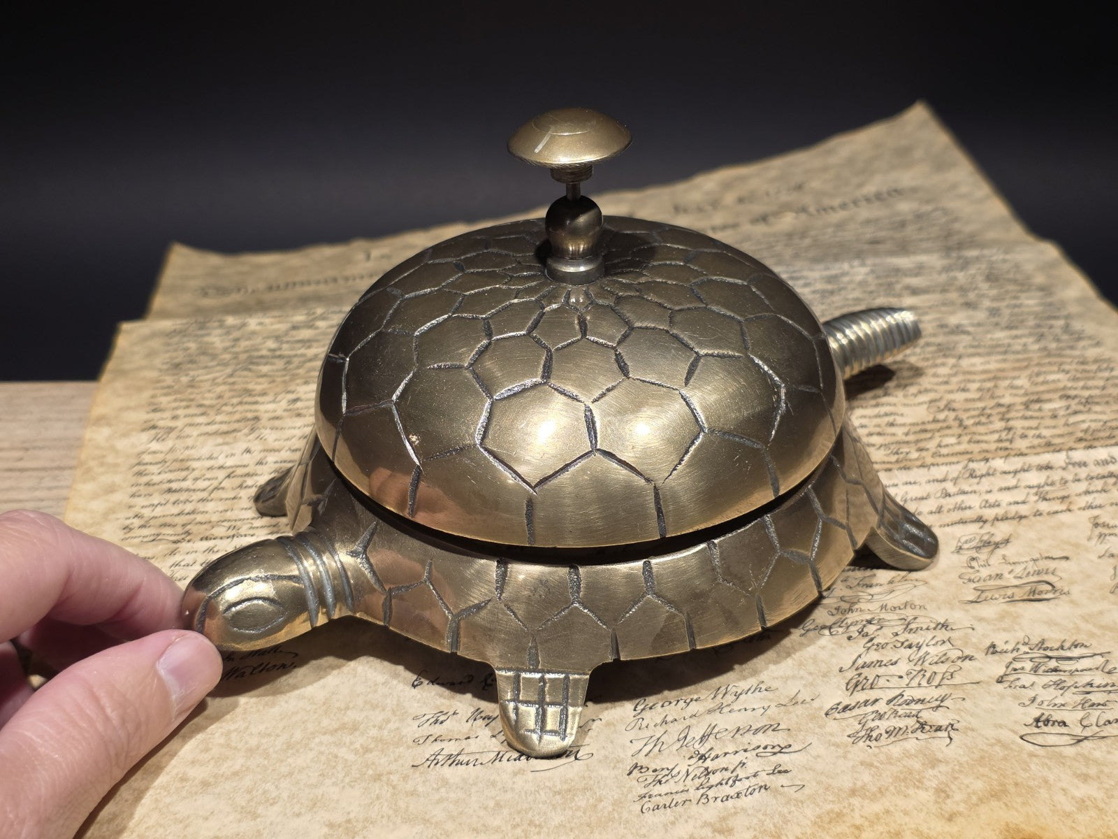 8" Vintage Style Brass Turtle Desk Service or Counter Bell