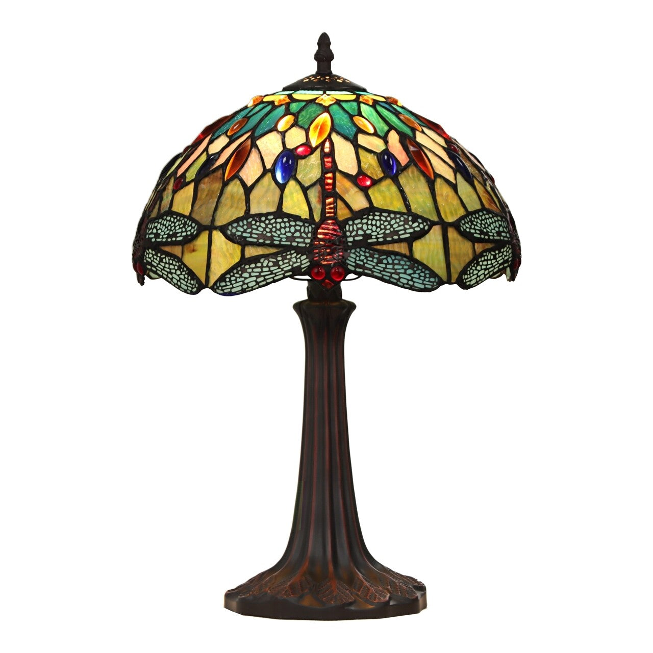 18" Antique Vintage Style Stained Glass Dragonfly Table Lamp