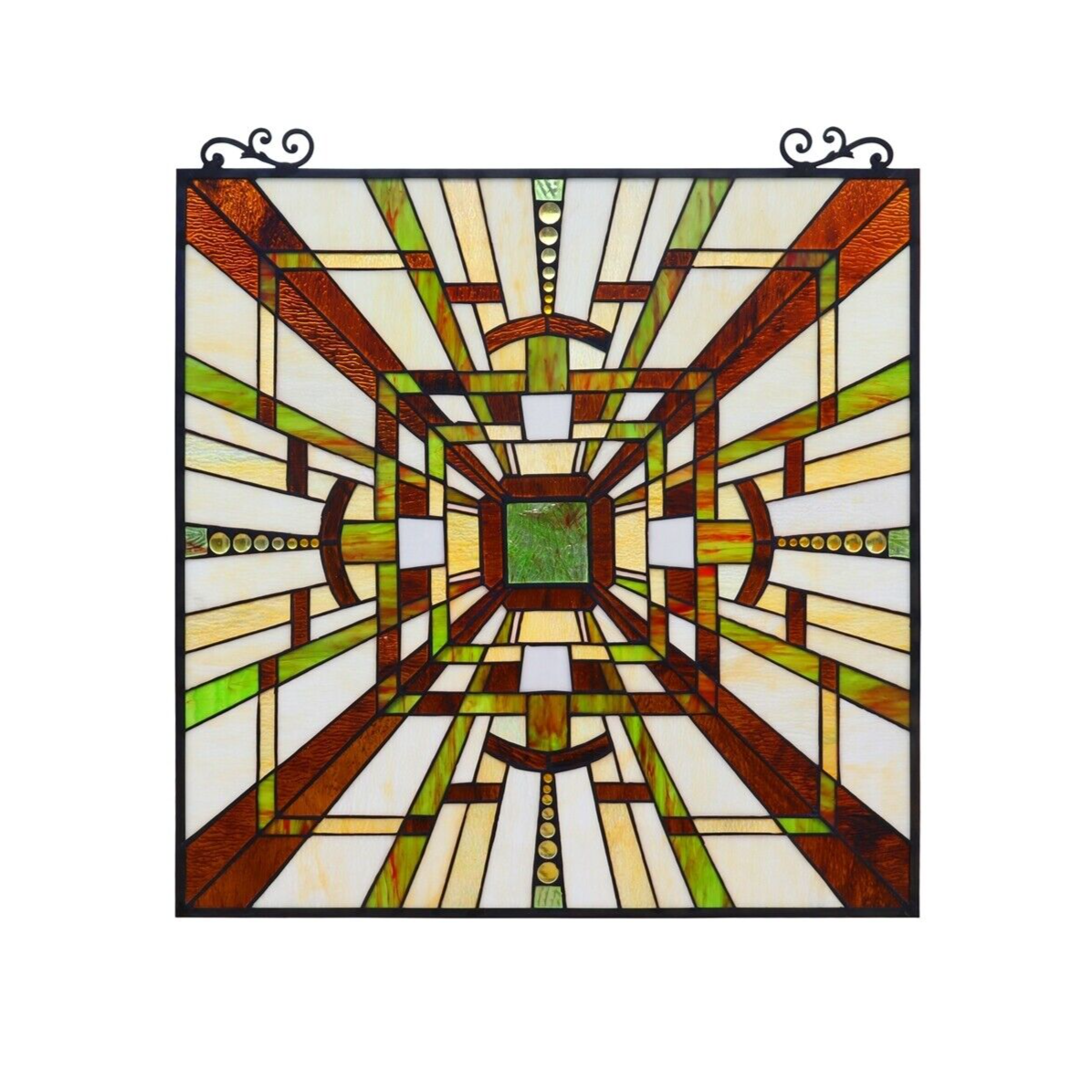 25.7" Mission Stained Glass Hanging Window Panel Suncatcher