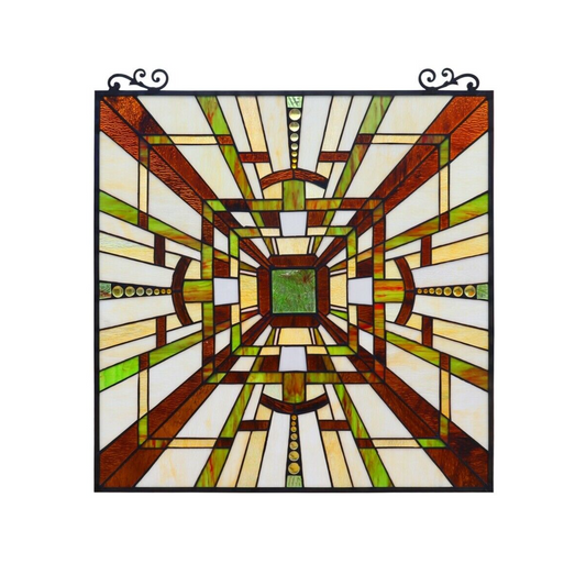 25.7" Mission Stained Glass Hanging Window Panel Suncatcher