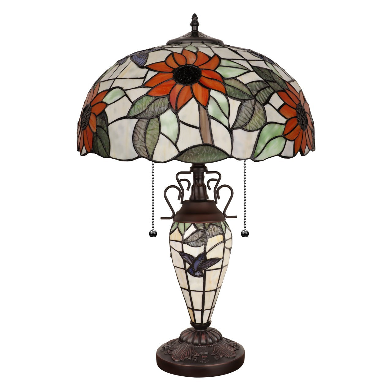 24.21" Antique Vintage Style Stained Glass Sunflower Lighted Base Table Lamp