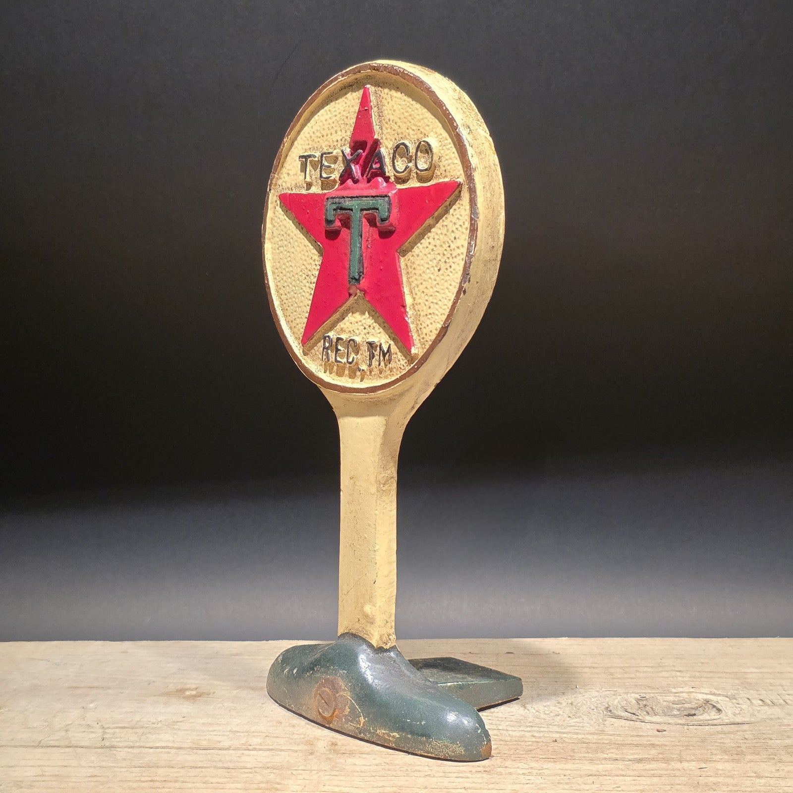 9.5" Vintage Style Texaco Cast Iron Doorstop Lollipop Sign Base Advertising