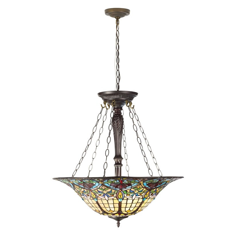 24" Wide Stained Glass Inverted Pendant Uplight Ceiling Light