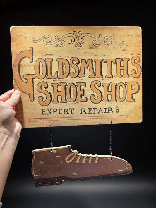 14" Vintage Style Shoe Shop Trade Sign – Cobbler Folk Art Americana Hanging Sign