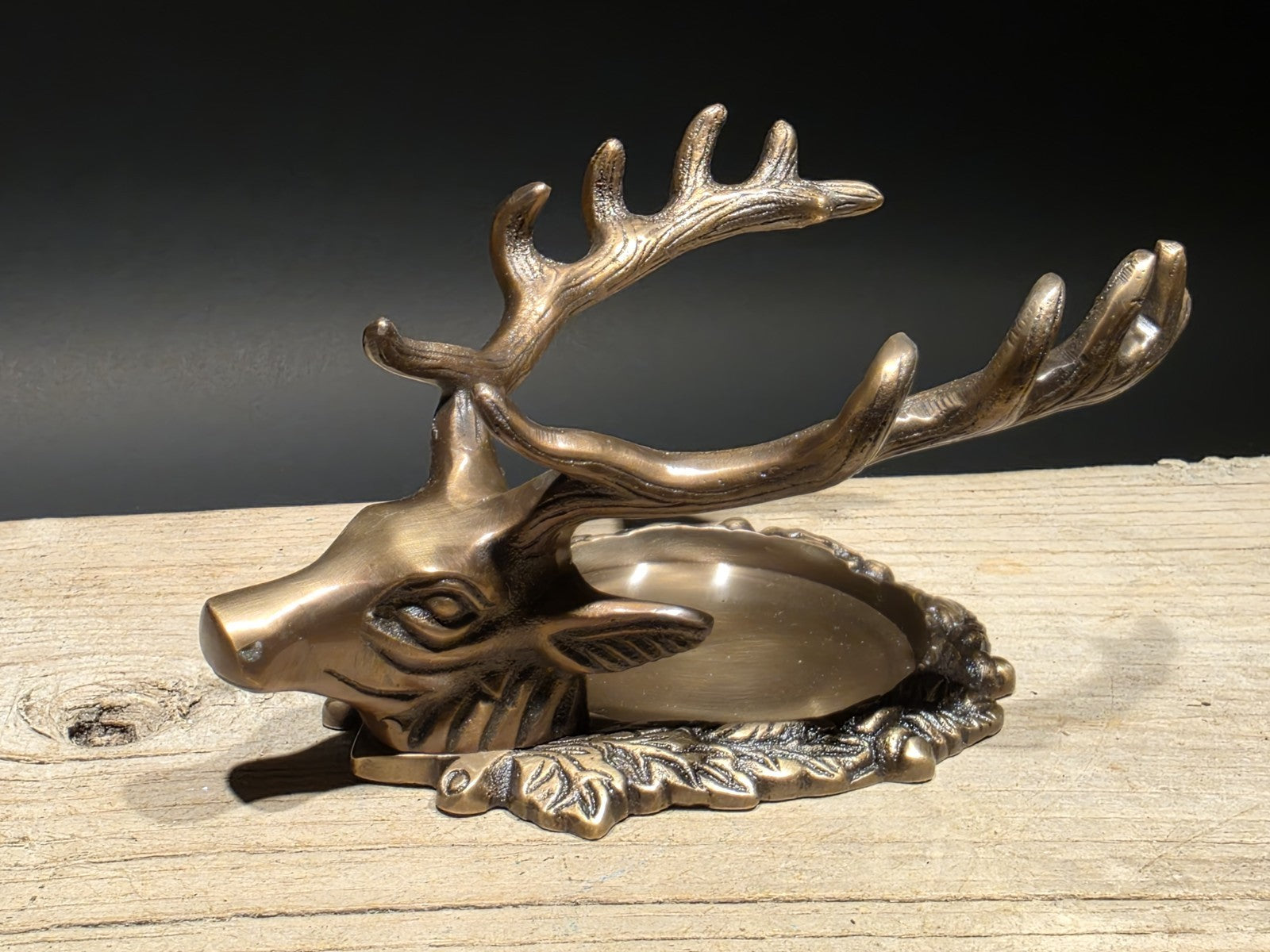 6" Antique Style Brass Stag Pen Holder