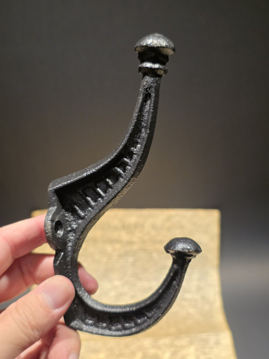 Vintage Style Black Cast Iron Wall Hook Hat & Coat Hanger
