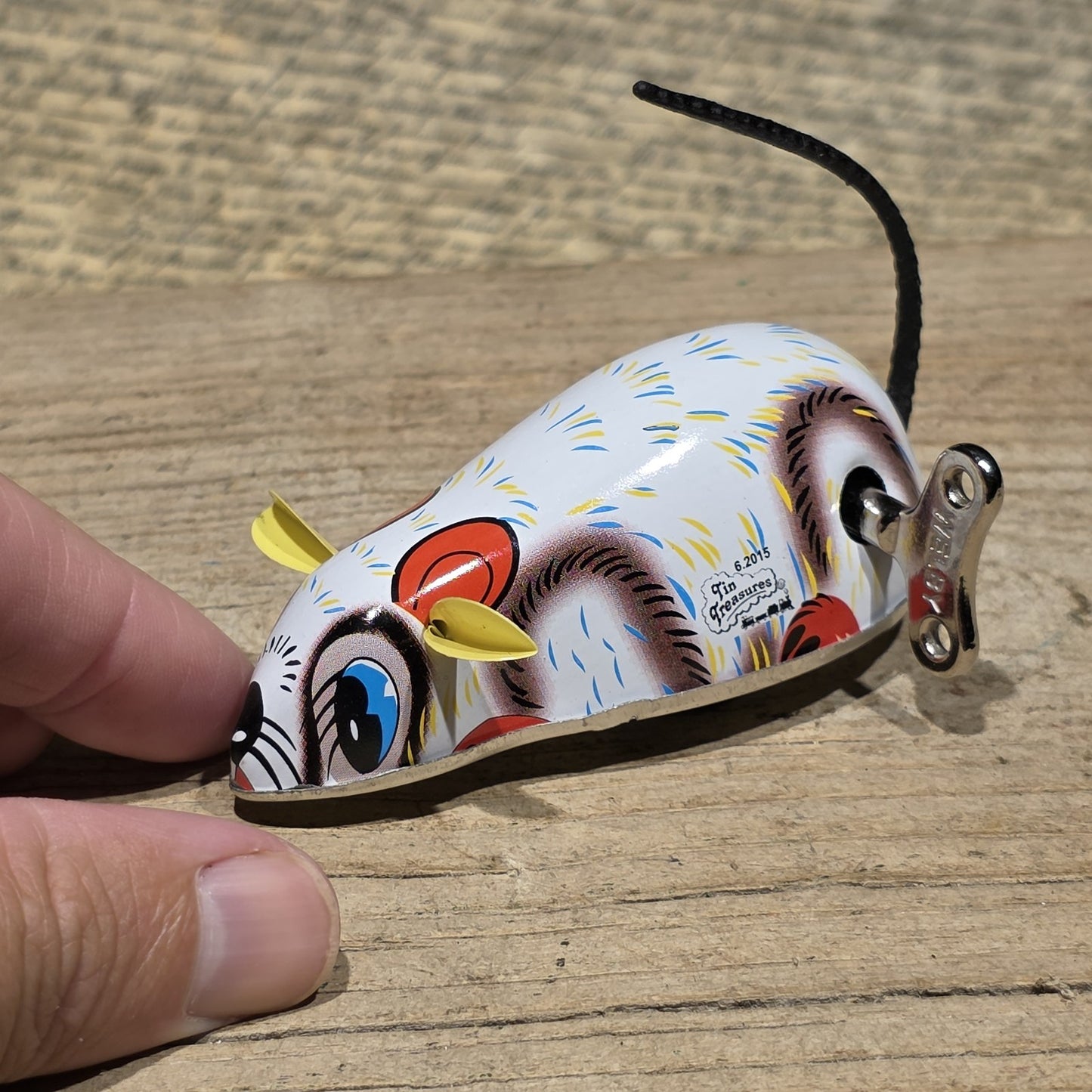 New Vintage Tin Litho Mouse Toy  Wind Up Mechanical Mouse