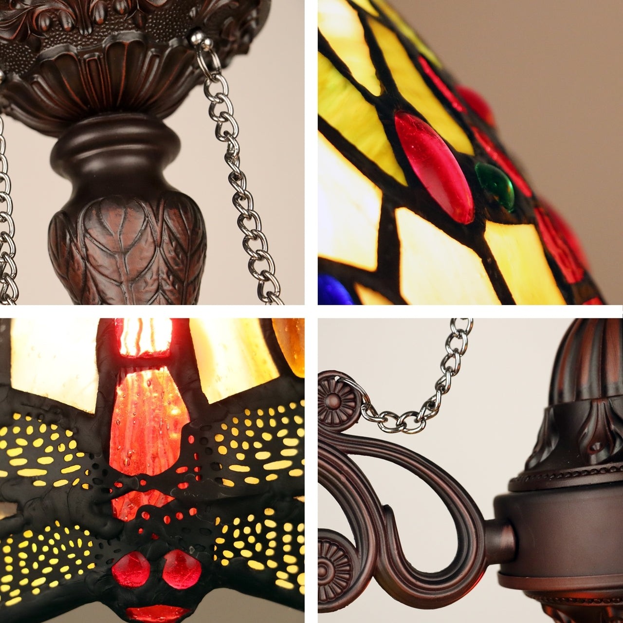 24" 3 Light Stained Glass Dragonfly Hanging Down Light Chandelier
