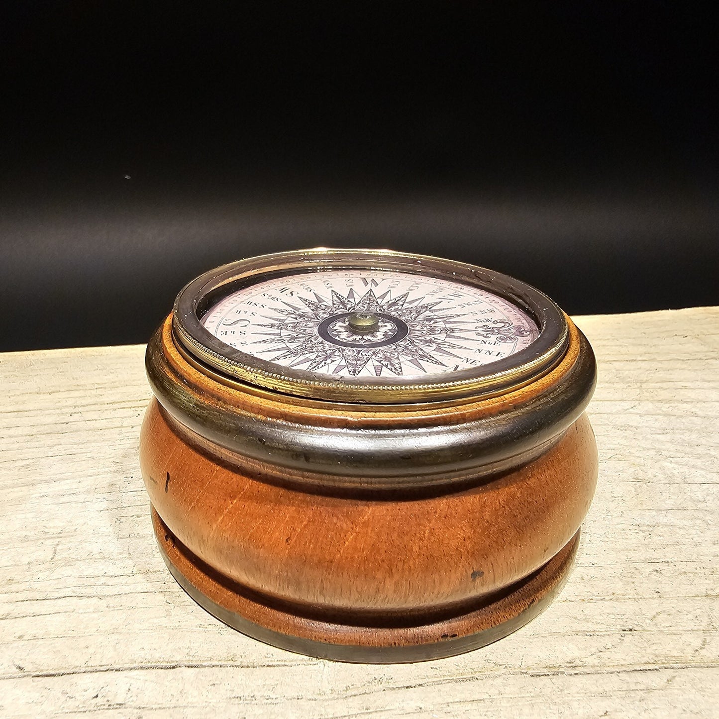 Antique Style Turned Mahagony Wood Compass