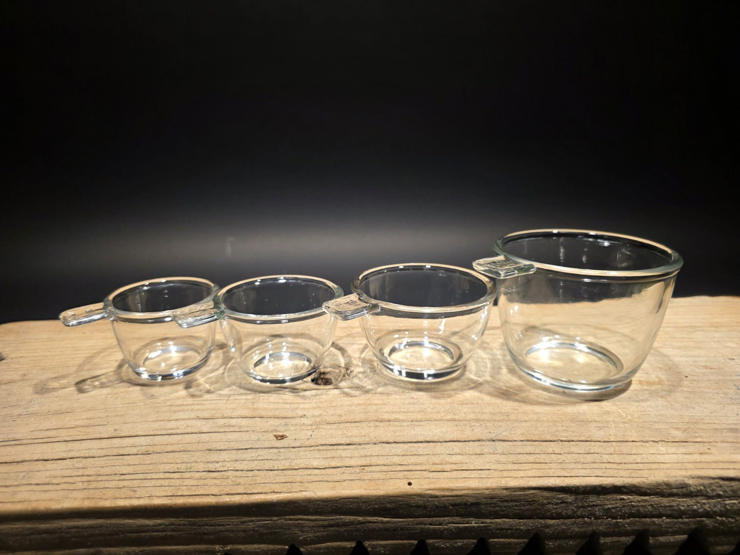Vintage Style Crystal Clear Depression Glass 4pc Measuring Cup Set