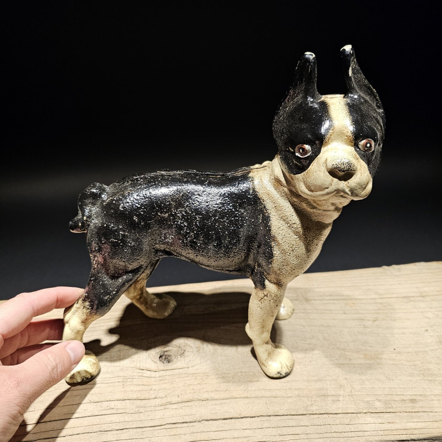 Antique Style Cast Iron Boston Terrier Dog Door Stop Coin Bank