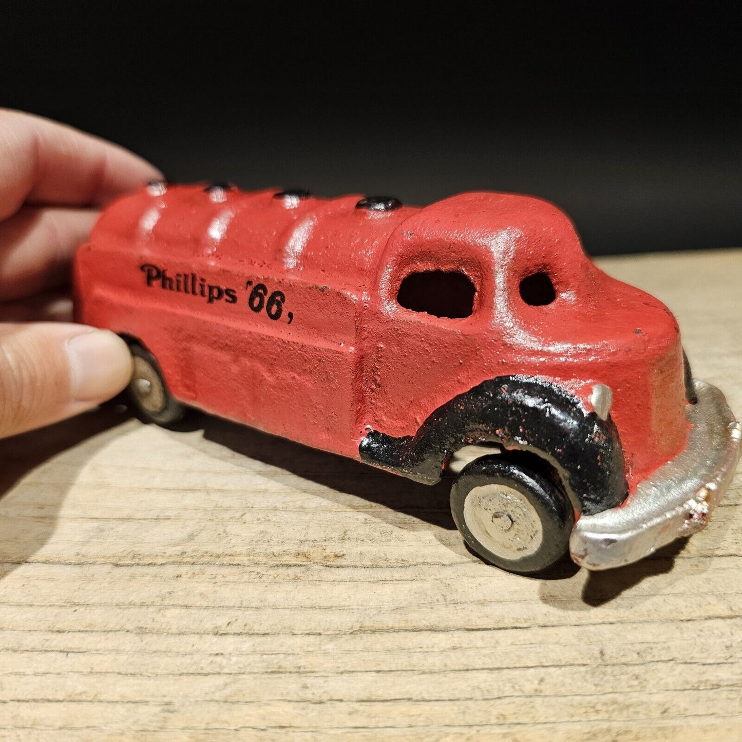 Vintage Style Red Cast Iron Toy Phillips 66 Car Delivery Van