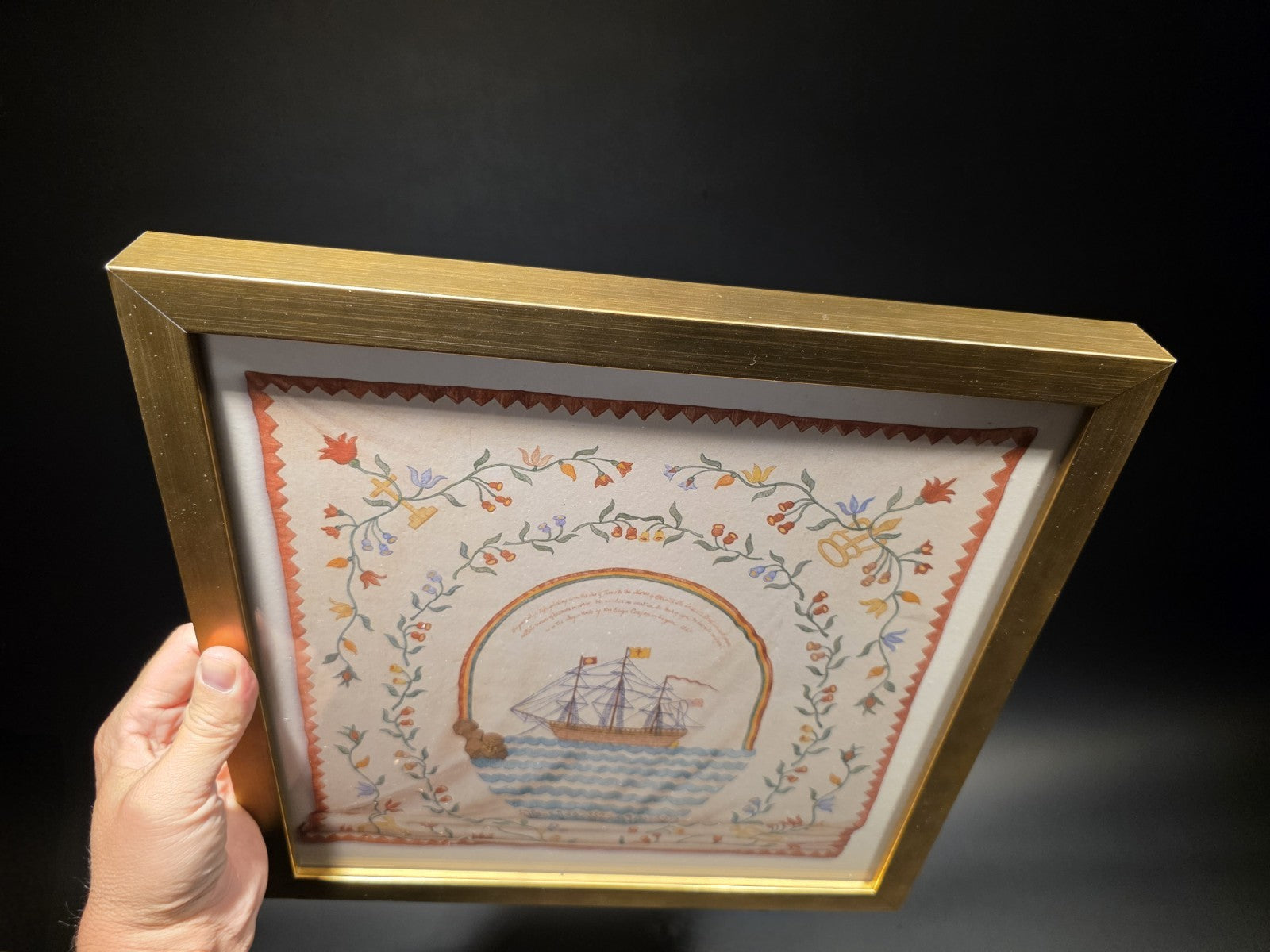 12x12 Vintage Style Ship Sampler Framed PRINT