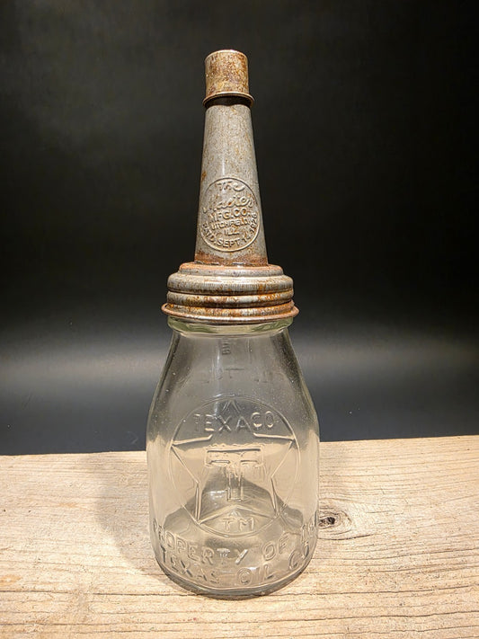 11" Vintage Style Glass Texaco Oil Bottle w Spout