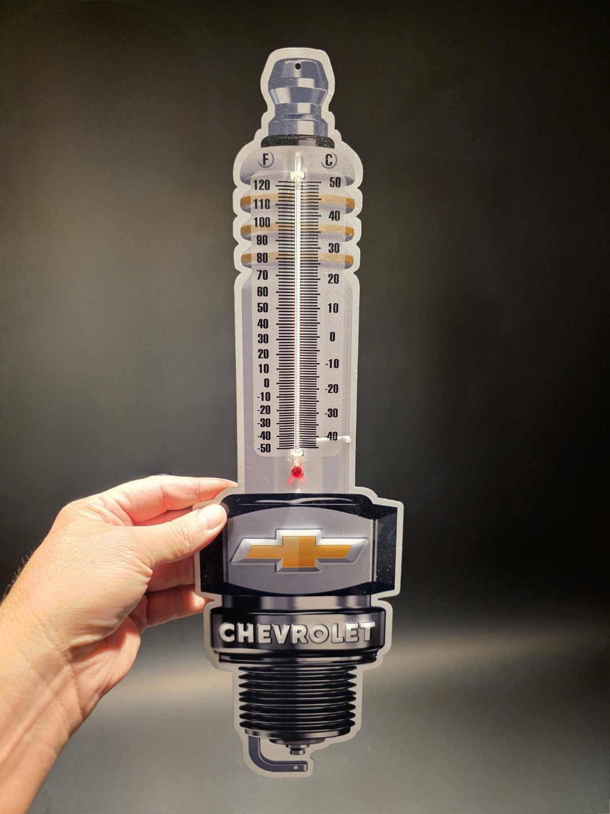 Vintage Style Chevrolet Spark Plug Wall Thermometer Garage Sign