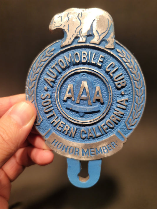 Antique Vintage Style Cast Aluminum AAA Car License Plate Fob Topper