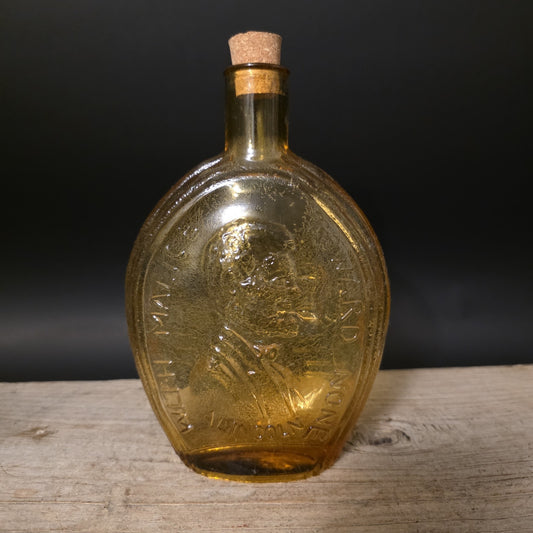 8" Vintage Style Amber Glass Abraham Lincoln Decanter Flask Bottle