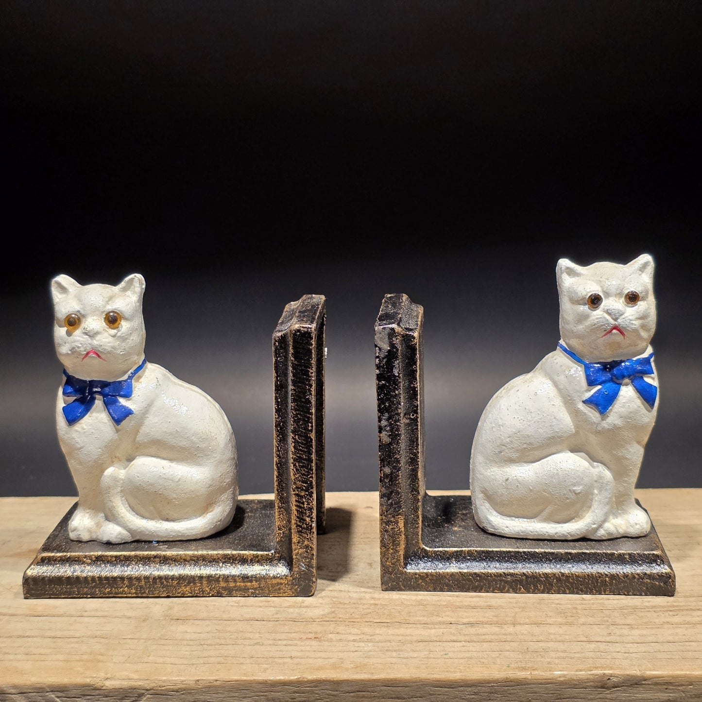 Pair of Vintage Style Cast Iron White Cat Bookends