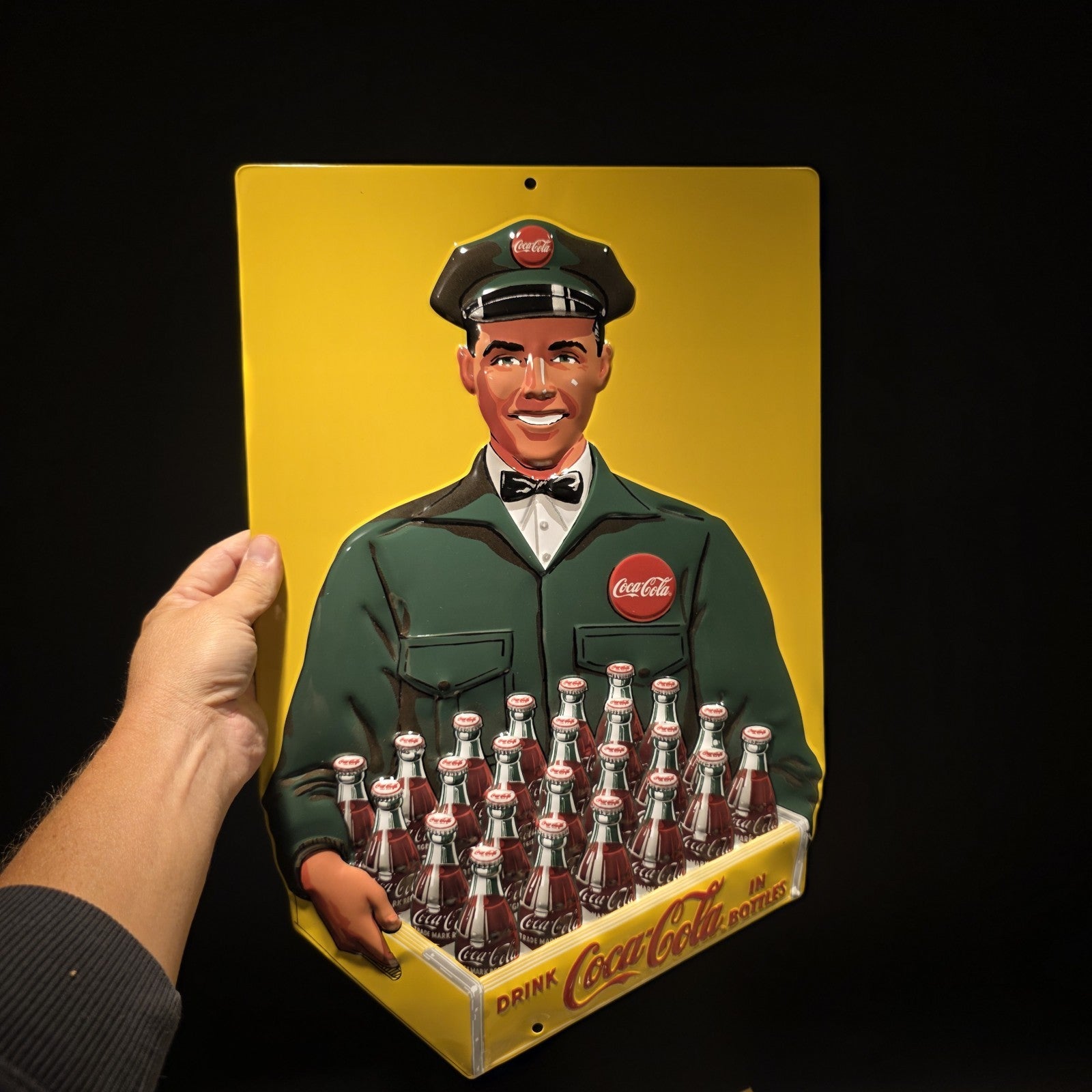 20" Vintage Style Coca-Cola Delivery Man Sign Embossed Coke Advertising