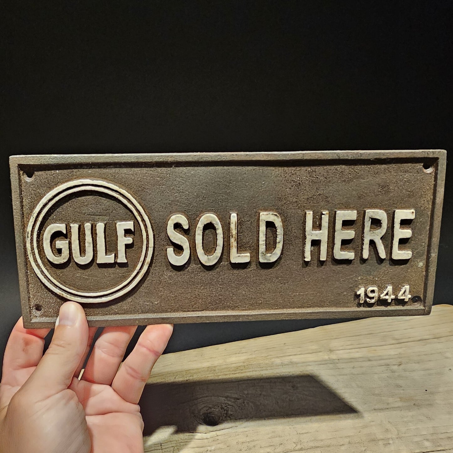 Antique Vintage Style Cast Iron Gulf Gas Oil Sign Plaque