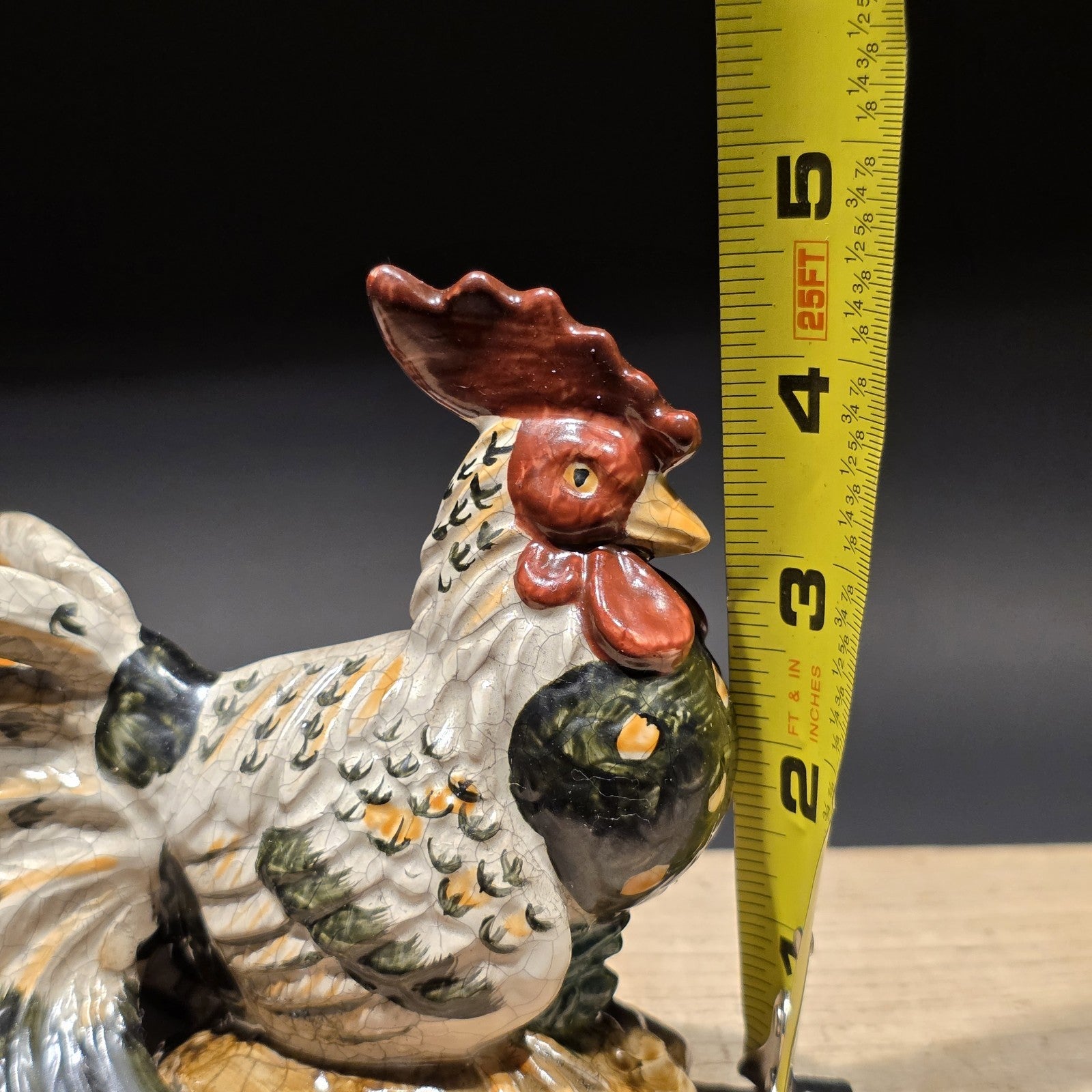 Ceramic Rooster Figurine – Majolica Style Farmhouse Chicken Decor