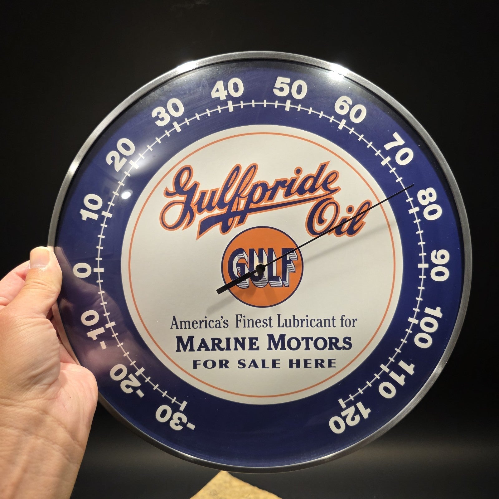 12" Antique Vintage Style Round Gulf Oil Wall Thermometer Sign