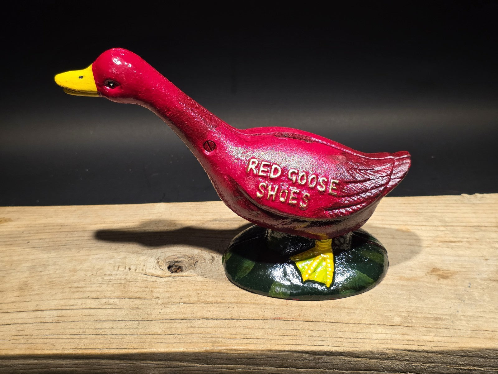 9" Vintage Style Red Goose Shoes Cast Iron Goose Bank  Advertising Bank