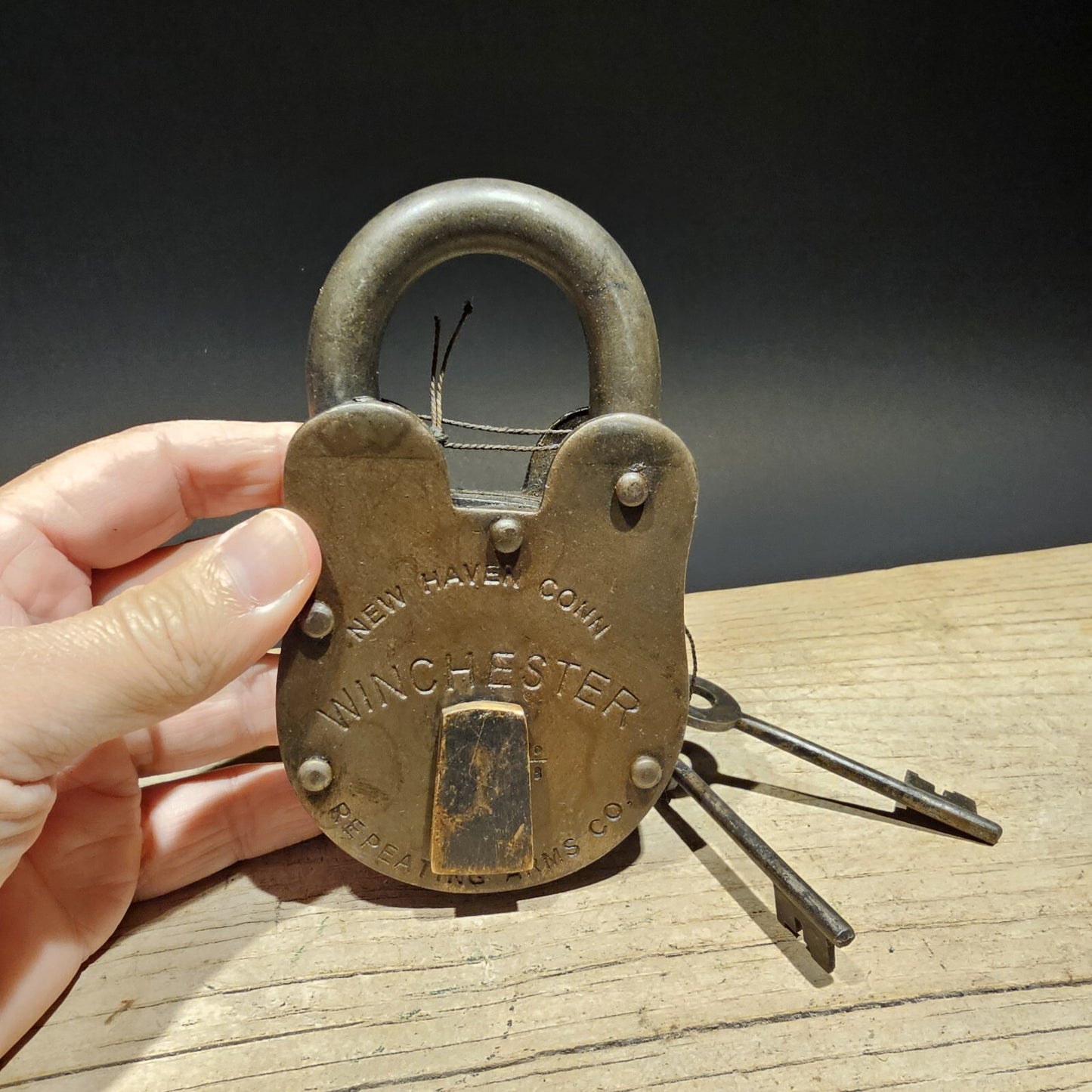5" Antique Vintage Style Cast Iron Winchester Firearms Ammo Box Padlock Lock
