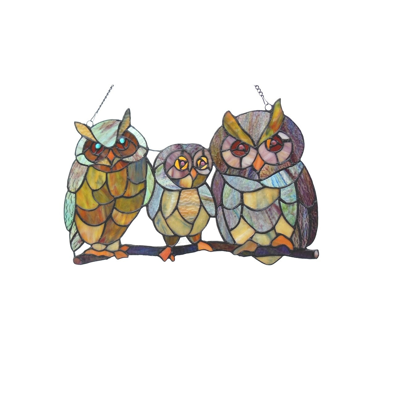 17" Owl Bird Stained Glass Window Hanging Panel Suncatcher
