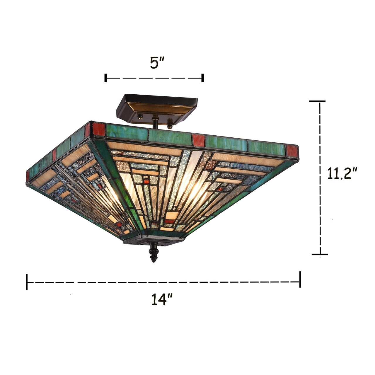 14" Vintage Style Mission Stained Glass Semi Flush Ceiling Uplight