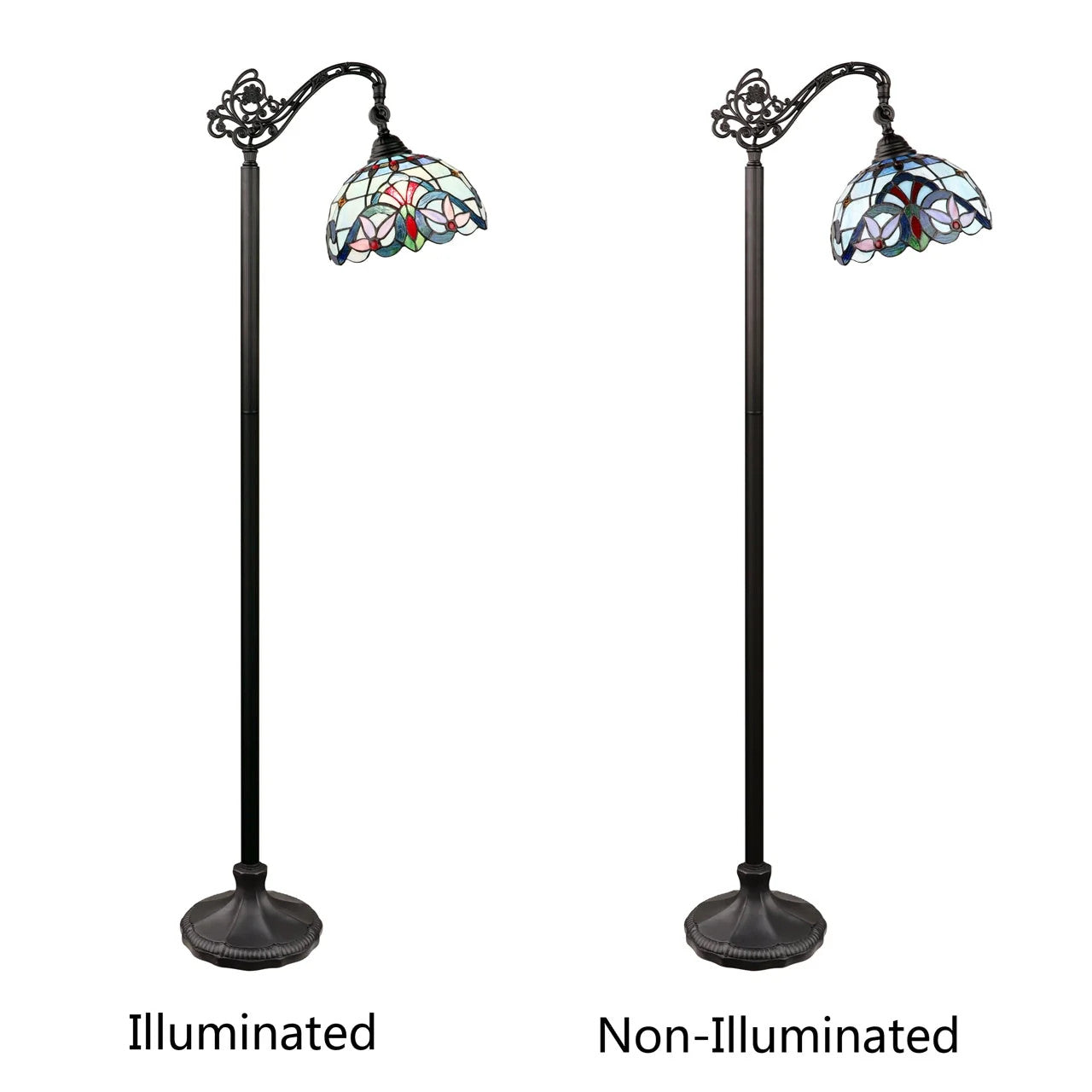 60" Antique Vintage Style Stained Glass Reading Floor Lamp