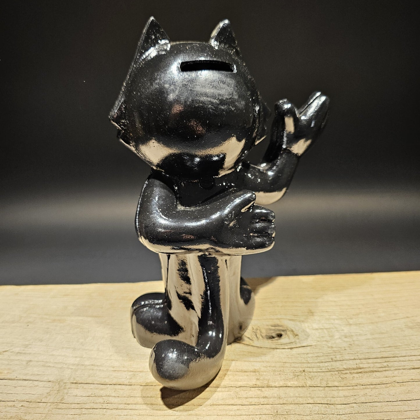 8 1/2" Antique Style Painted Black Cast Iron Felix Coin Bank