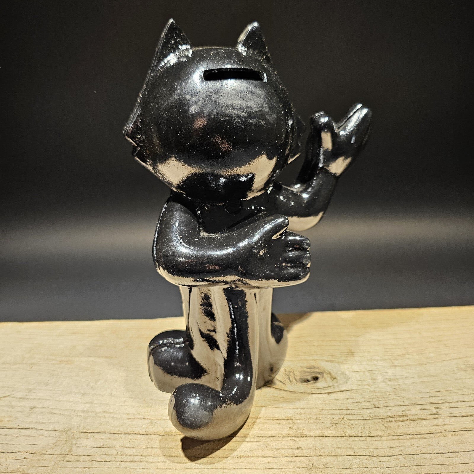 8 1/2" Antique Style Painted Black Cast Iron Felix Coin Bank