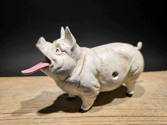 Antique Style Cast Iron Mechanical Hog Pig Coin Bank