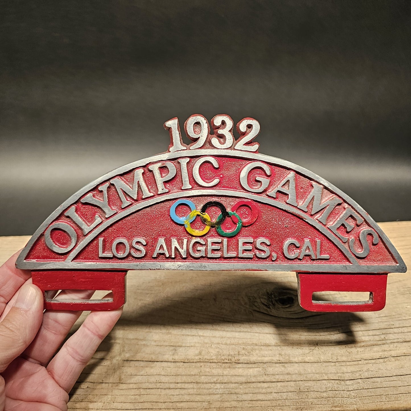 Vintage Style Aluminum 1932 Olympic Games License Plate Fob Topper