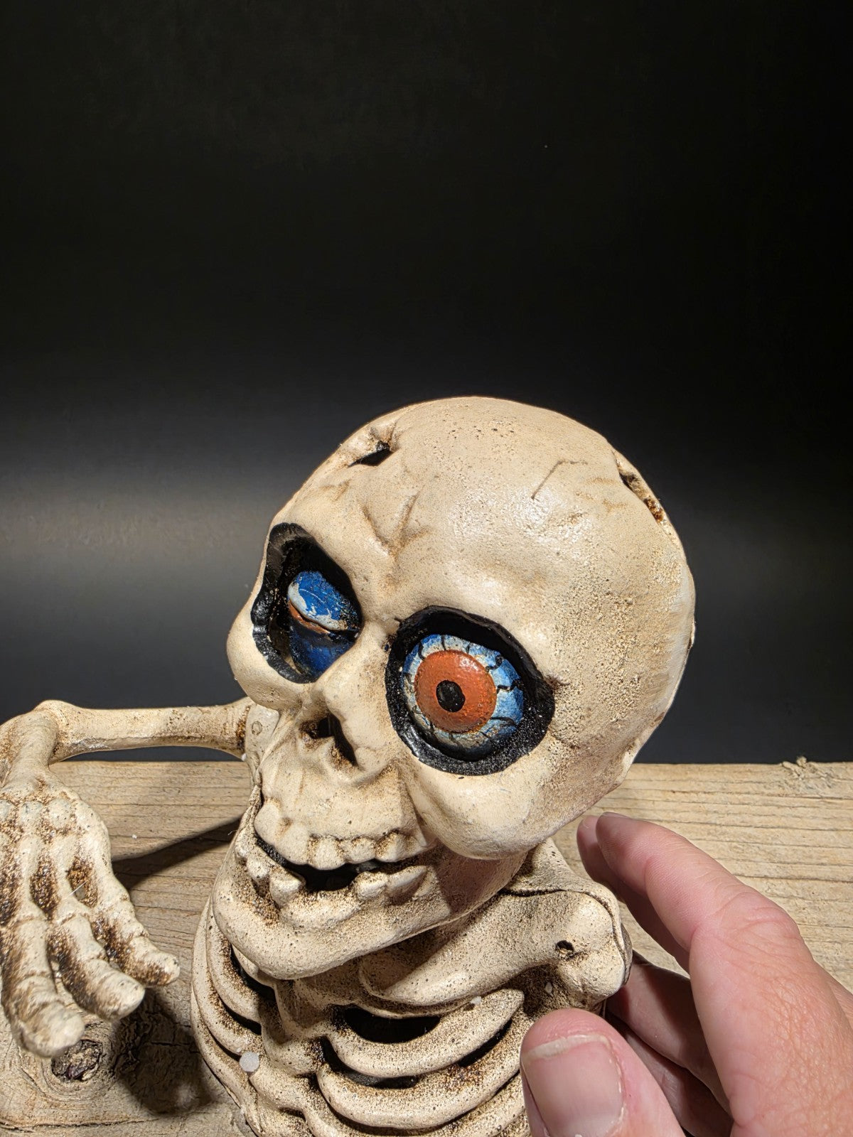 Antique Style Cast Iron Mechanical Halloween Skeleton Coin Bank