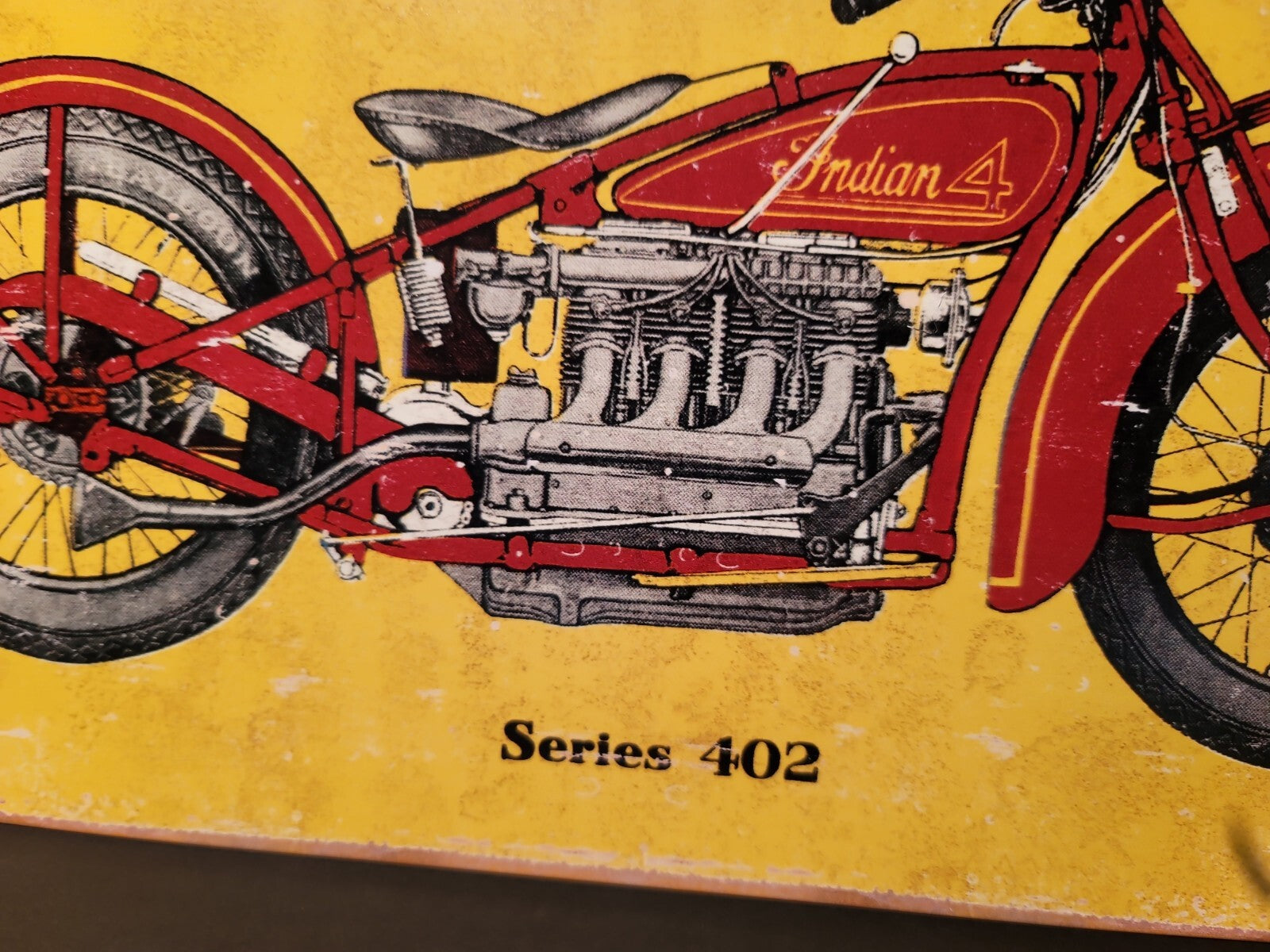 Metal Vintage Style Indian Motorcycle Sign Yellow