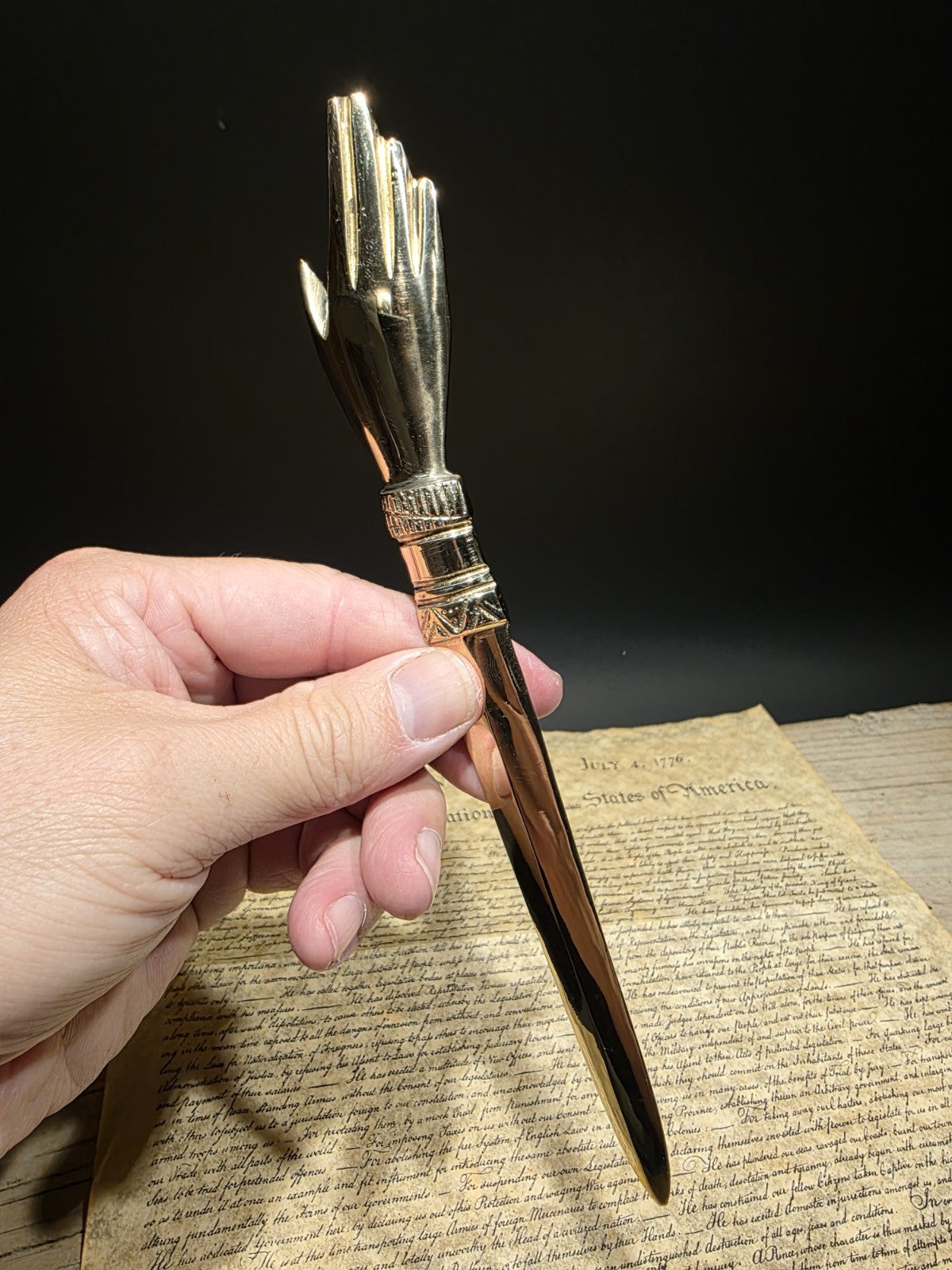 Vintage Style Brass Heart in Hand Friends Love Truth Odd Fellows Letter Opener