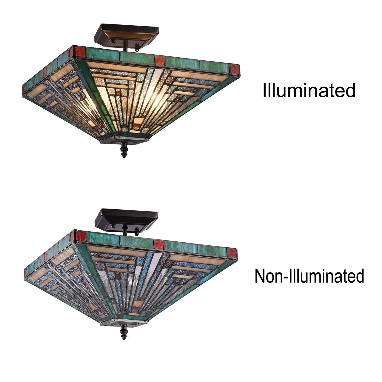 14" Vintage Style Mission Stained Glass Semi Flush Ceiling Uplight