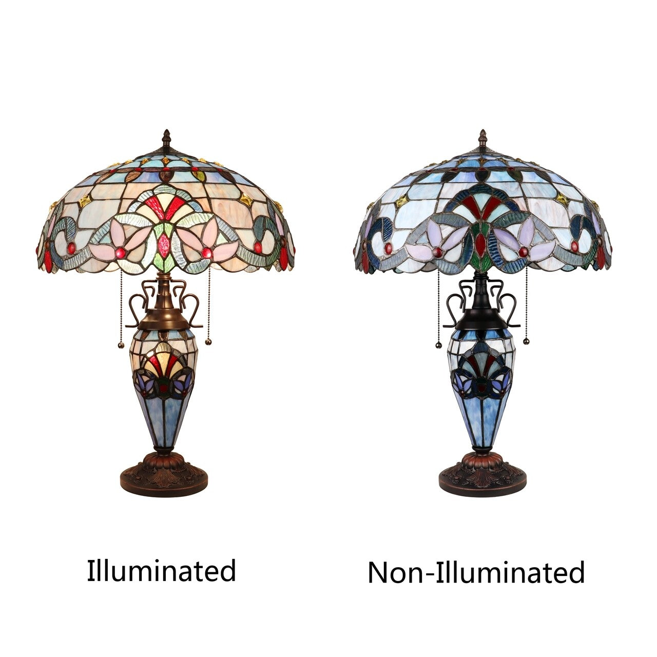 25" Antique Vintage Style Stained Glass Lighted Base Table Lamp