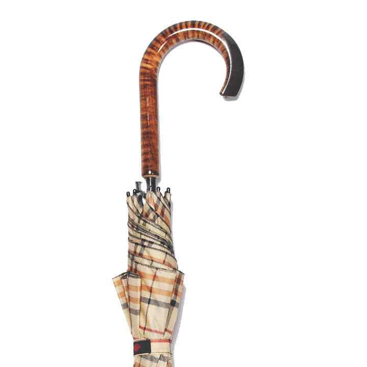 Antique Style Tan Tartan Maple Crook Umbrella